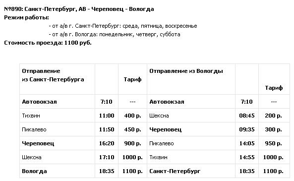 Расписание автобуса Череповец - Санкт-Петербург июль 2015 г.