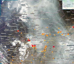 карта лесных пожаров в России 2010
